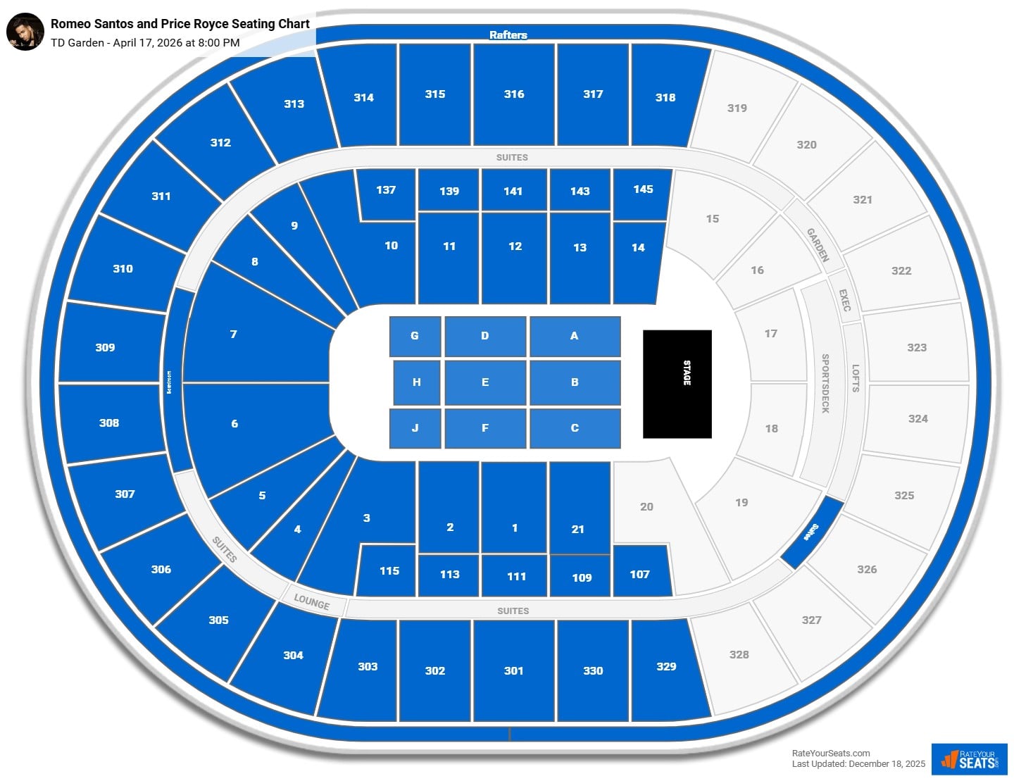 Romeo Santos and Price Royce seating chart TD Garden