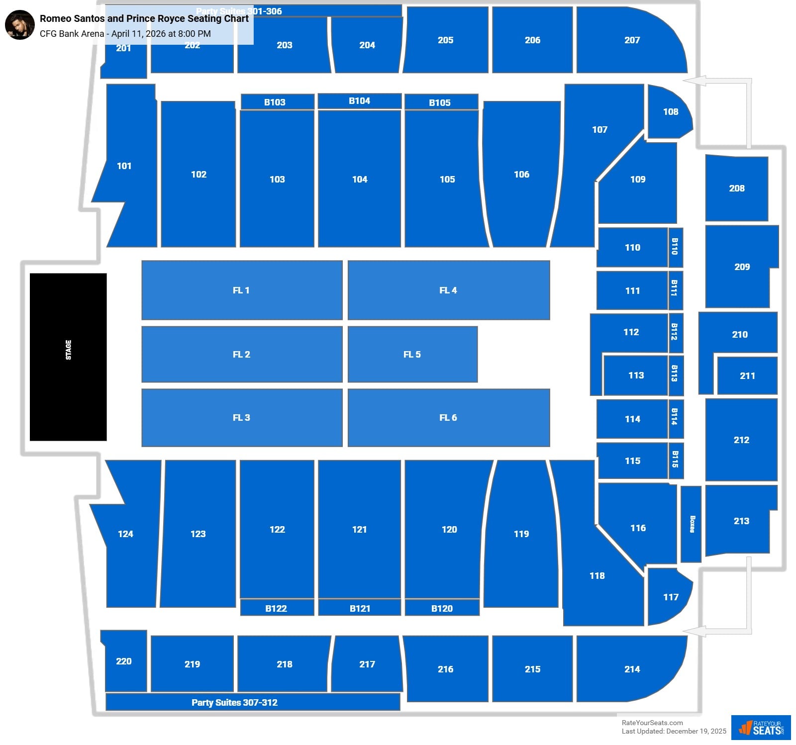 Romeo Santos and Prince Royce seating chart CFG Bank Arena
