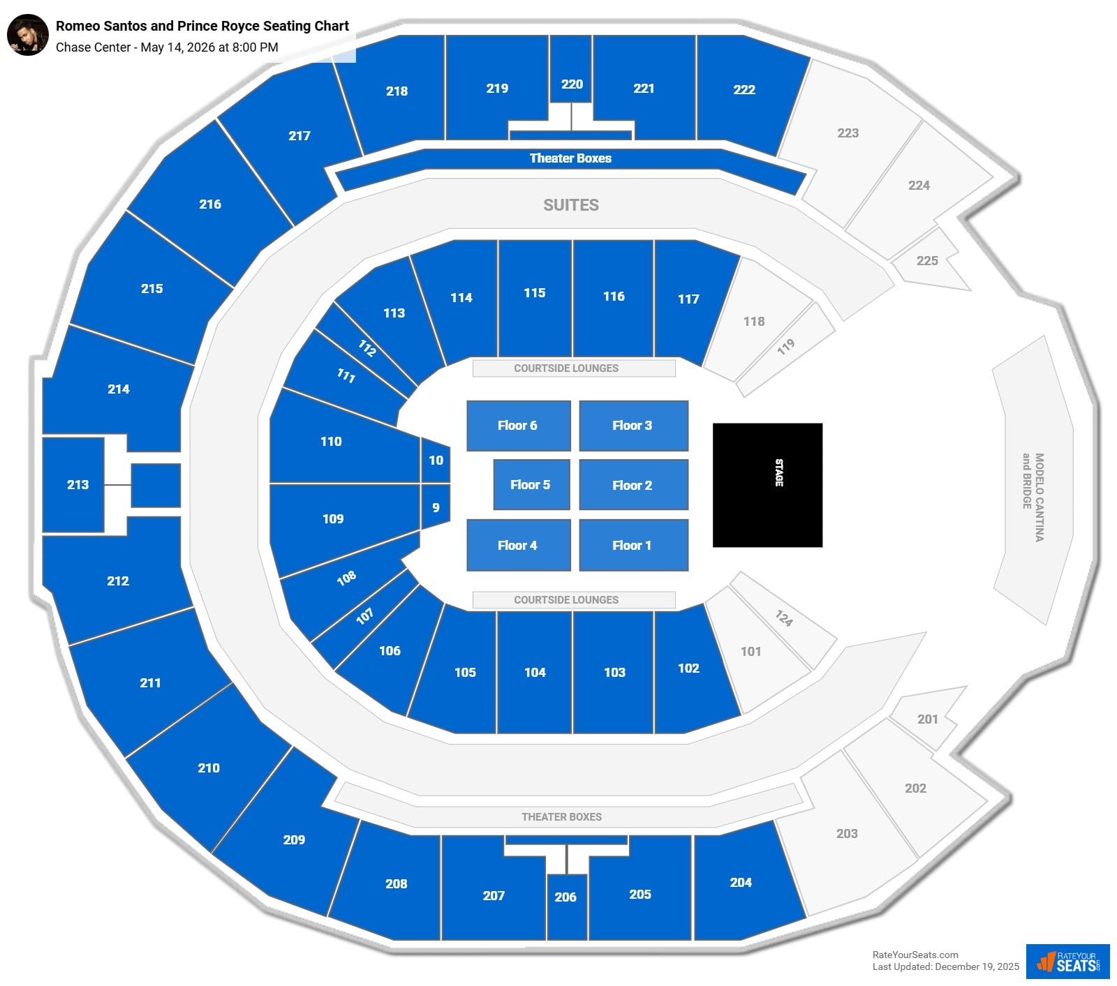 Romeo Santos and Prince Royce seating chart Chase Center