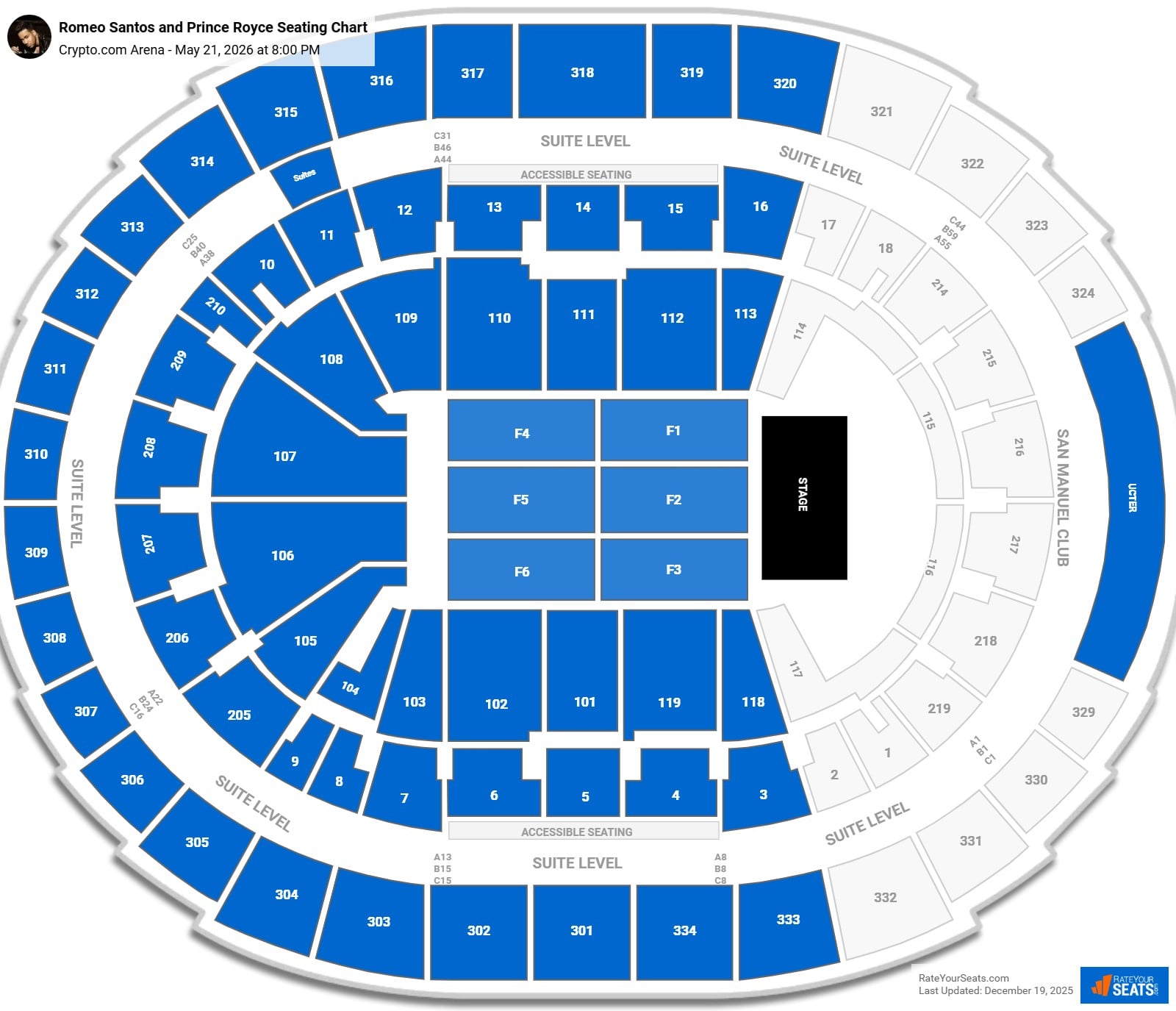 Romeo Santos and Prince Royce seating chart Crypto.com Arena
