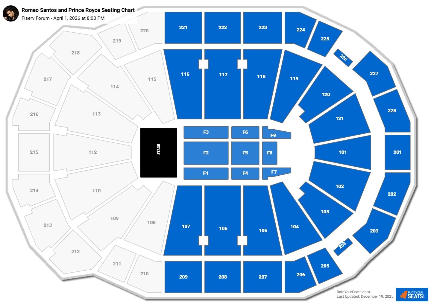 Romeo Santos and Prince Royce seating chart Fiserv Forum