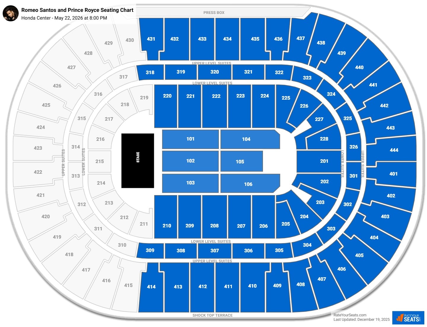 Romeo Santos and Prince Royce seating chart Honda Center