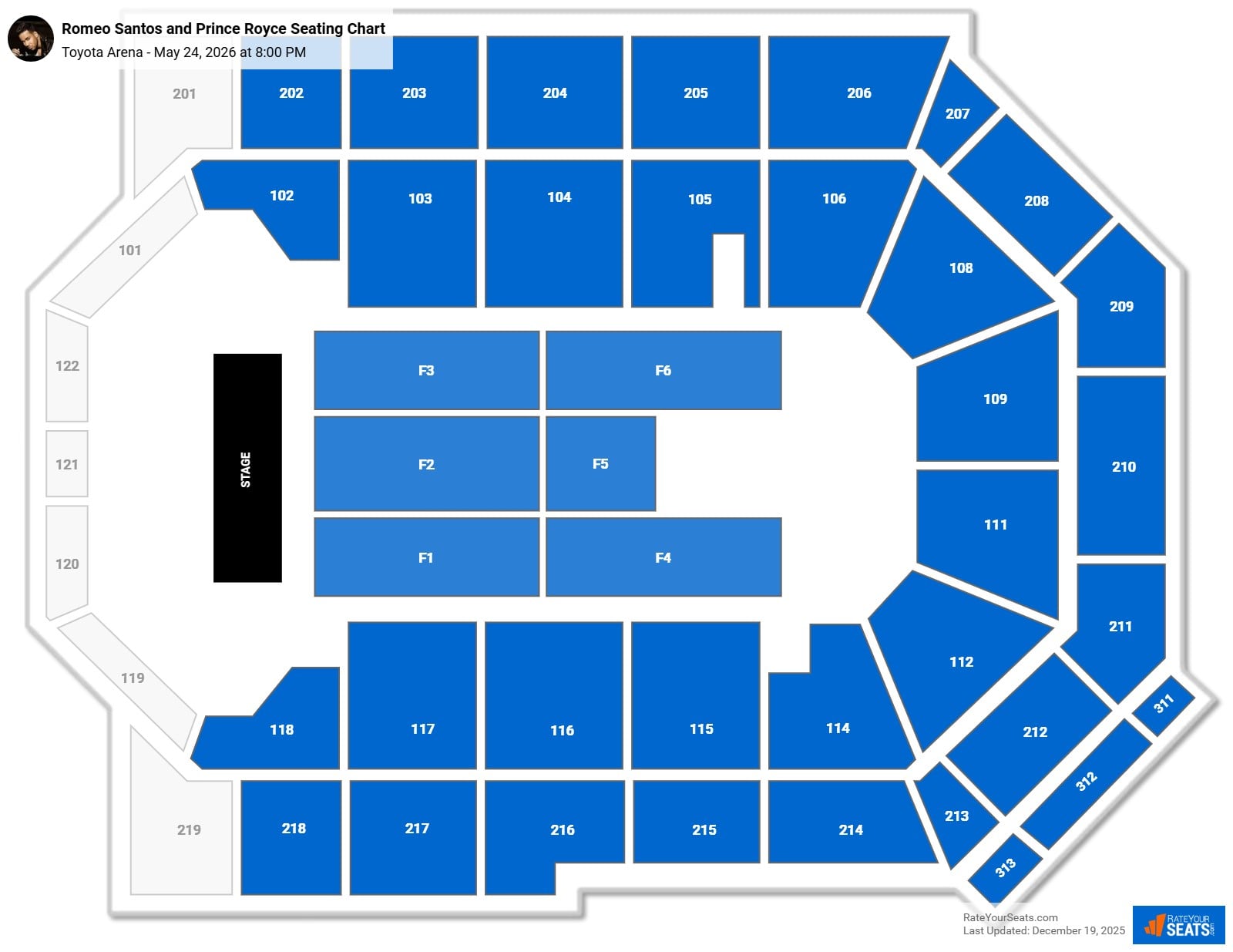 Romeo Santos and Prince Royce seating chart Toyota Arena