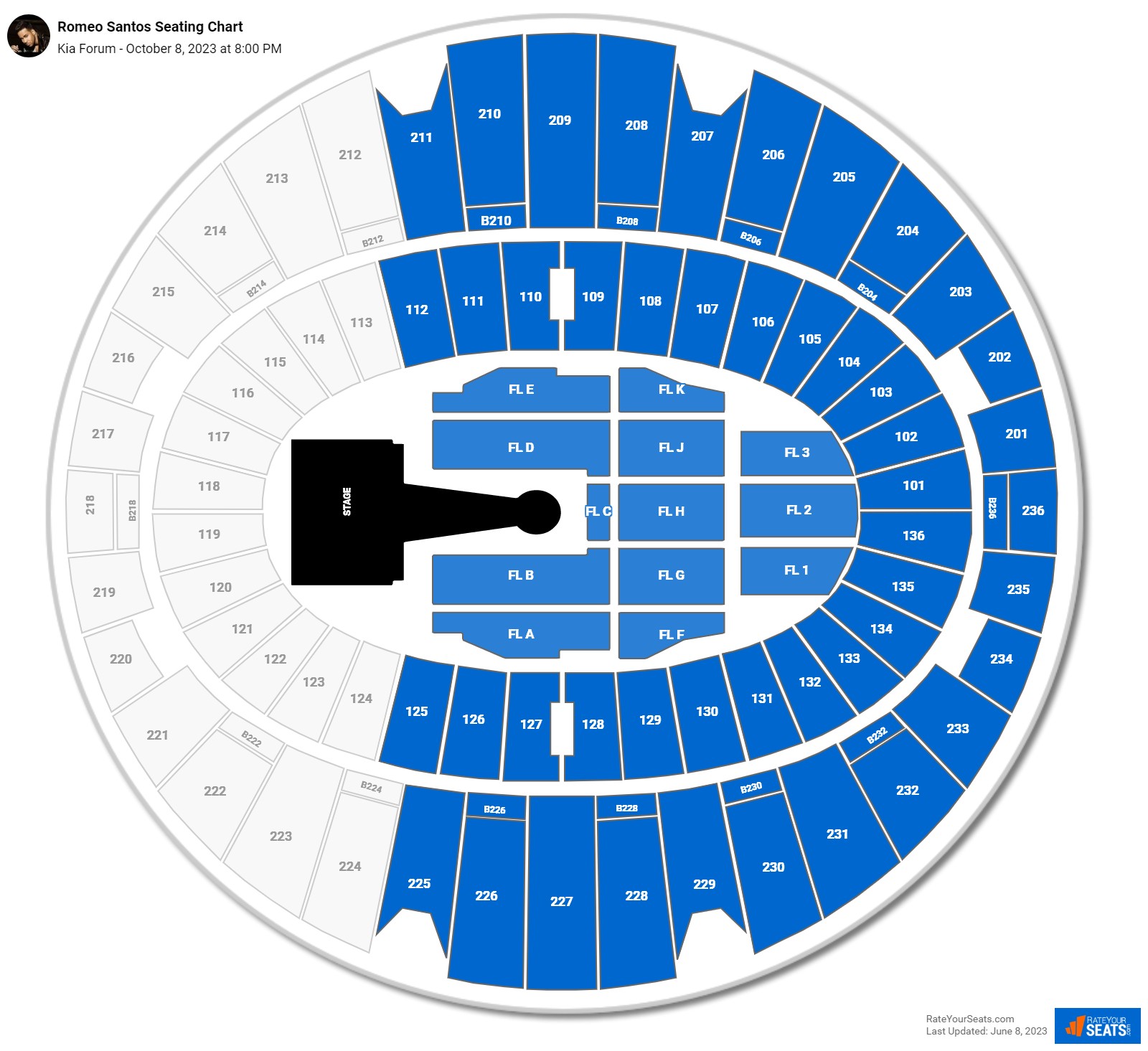 Romeo Santos seating chart Kia Forum