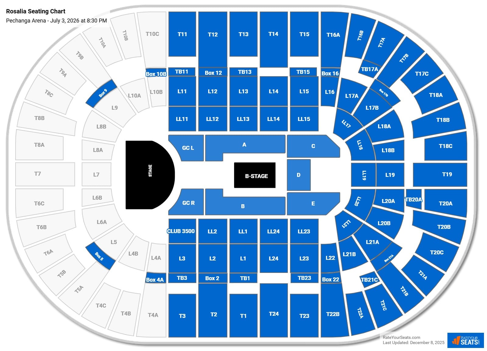 Rosalia seating chart Pechanga Arena