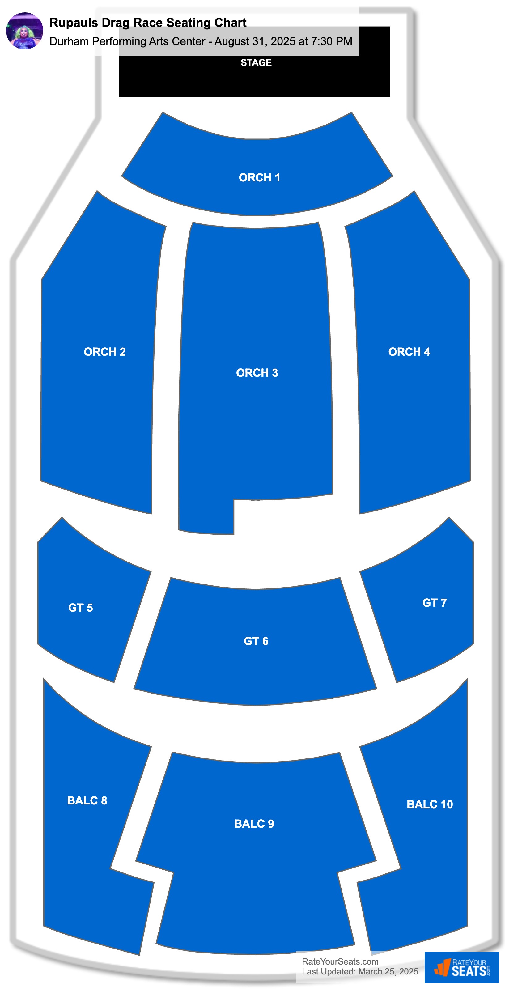 Rupauls Drag Race seating chart Durham Performing Arts Center