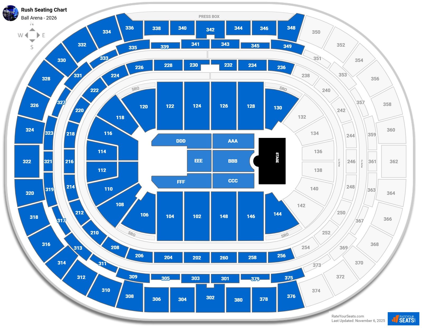 Rush seating chart Ball Arena