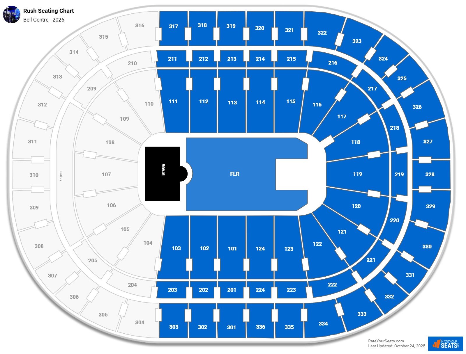 Rush seating chart Bell Centre