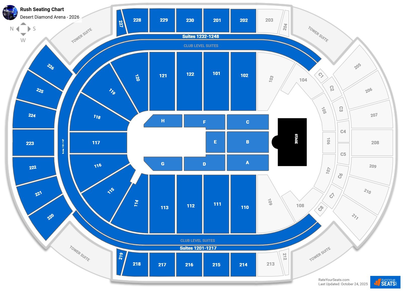 Rush seating chart Desert Diamond Arena
