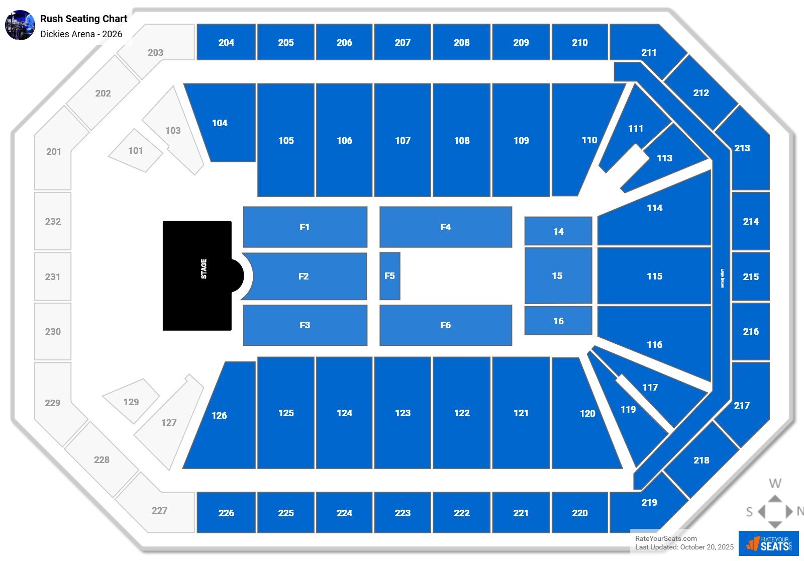 Rush seating chart Dickies Arena