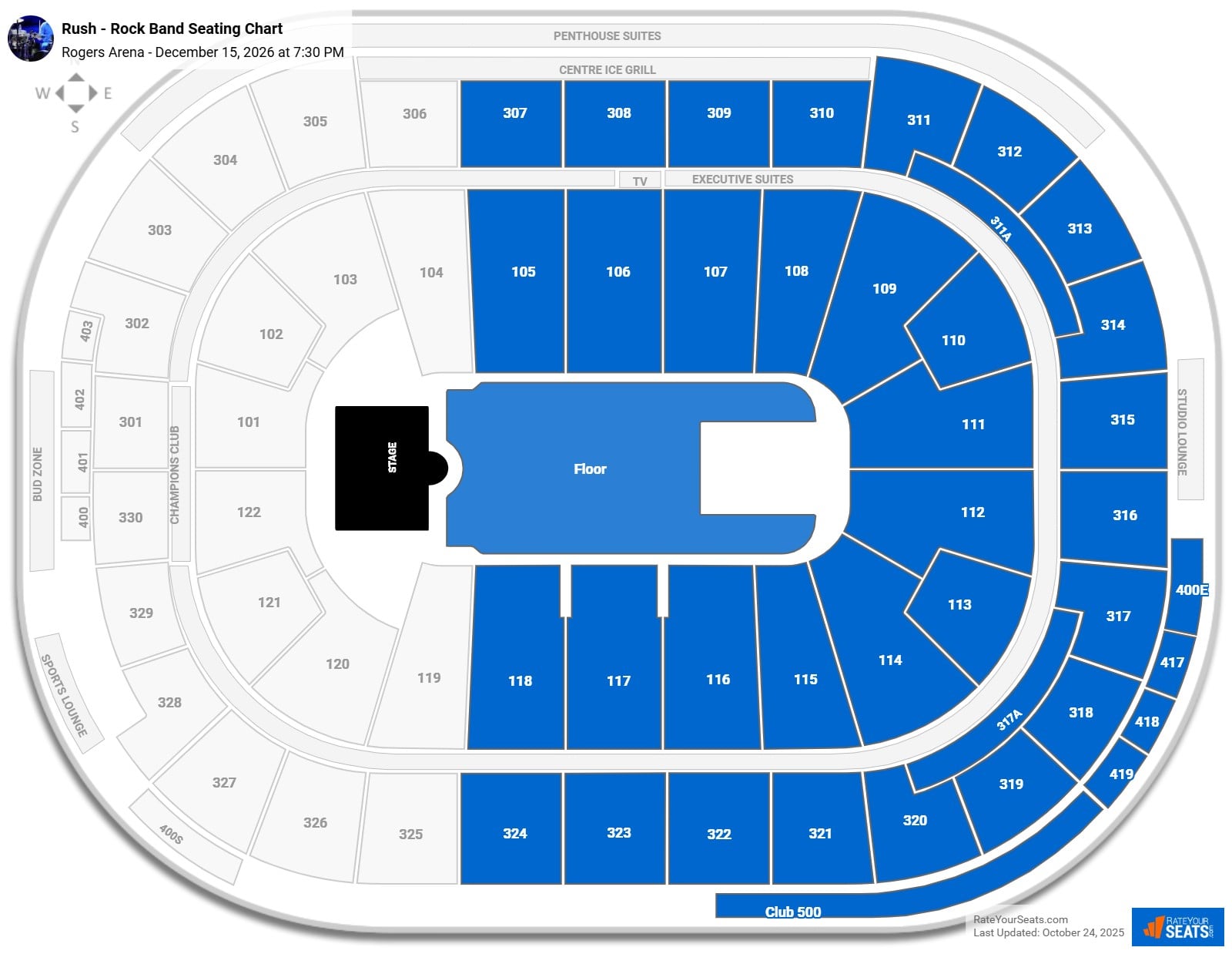 Rush - Rock Band seating chart Rogers Arena