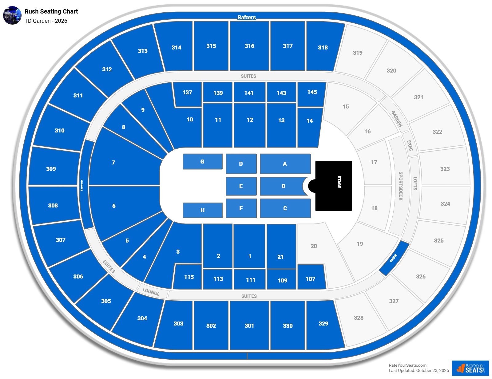Rush seating chart TD Garden