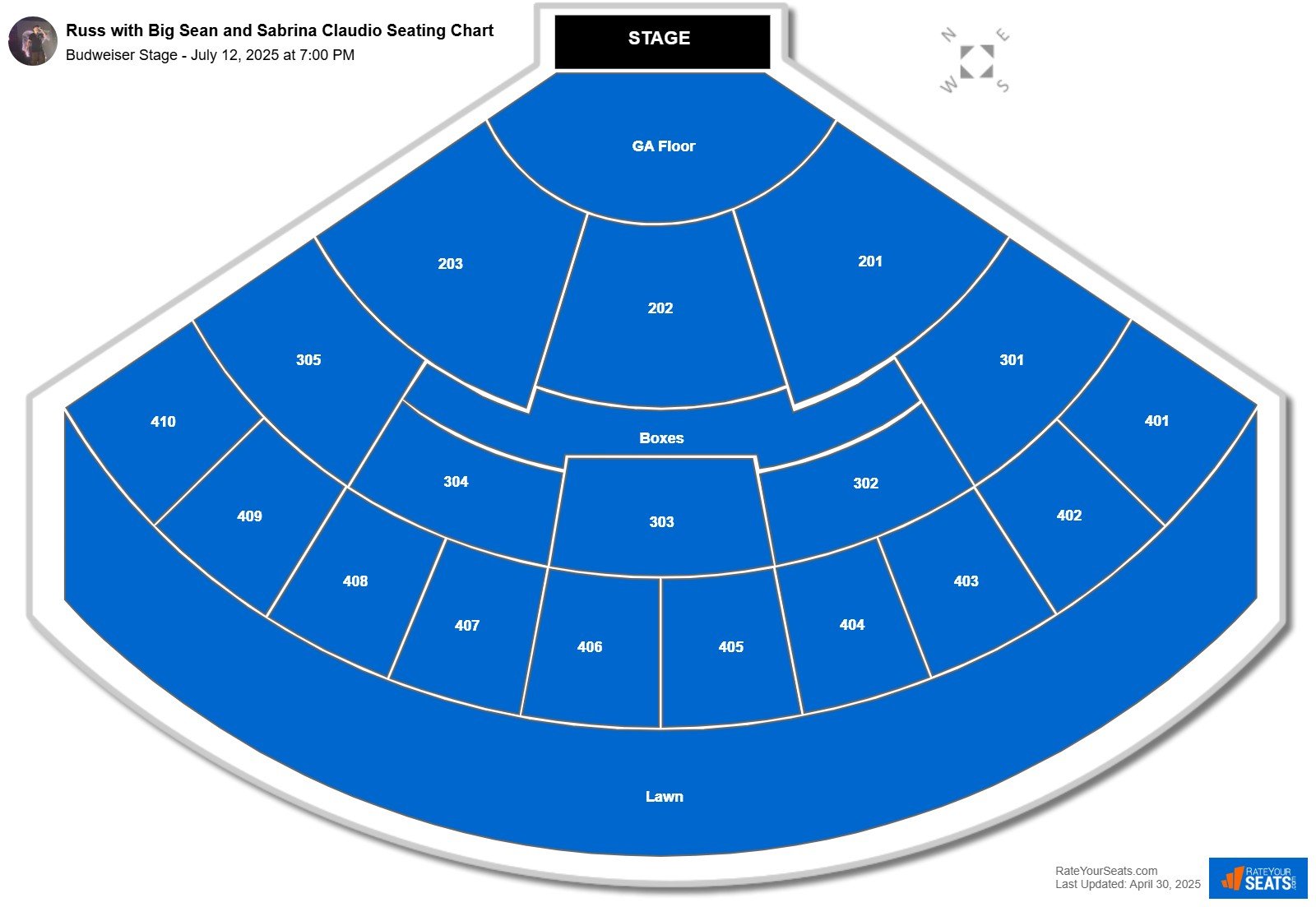 Russ with Big Sean and Sabrina Claudio seating chart Budweiser Stage