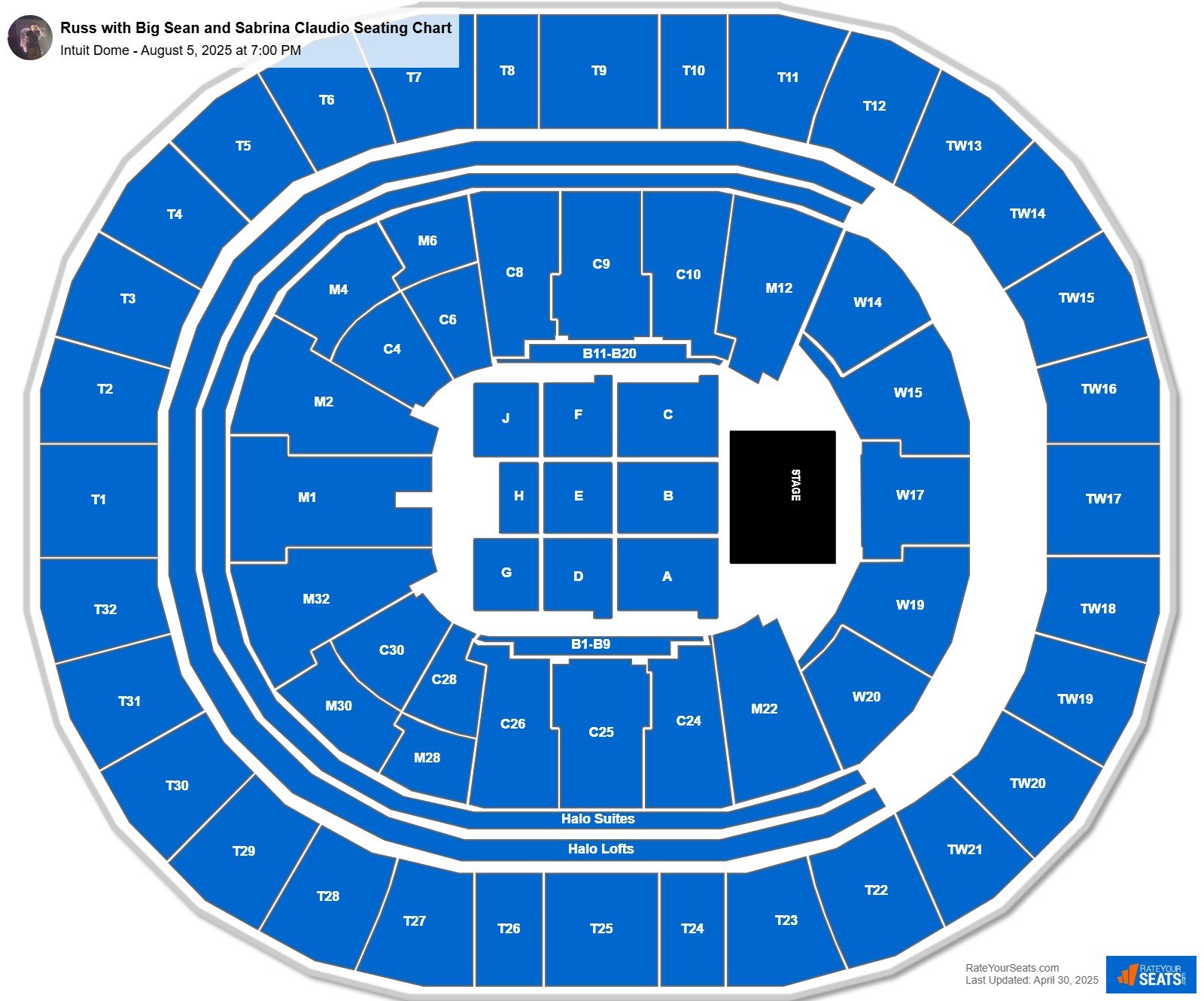 Russ with Big Sean and Sabrina Claudio seating chart Intuit Dome