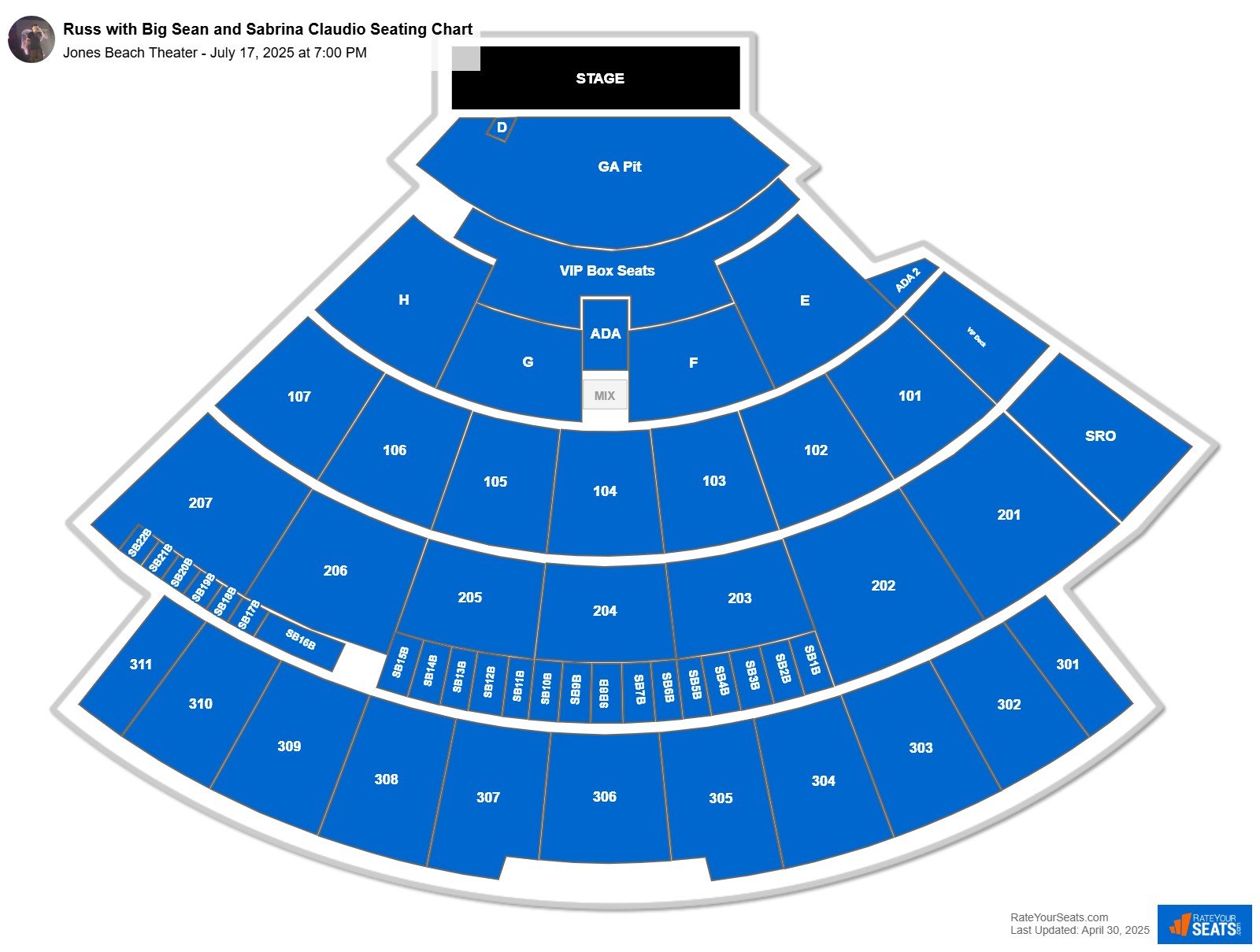 Russ with Big Sean and Sabrina Claudio seating chart Jones Beach Theater