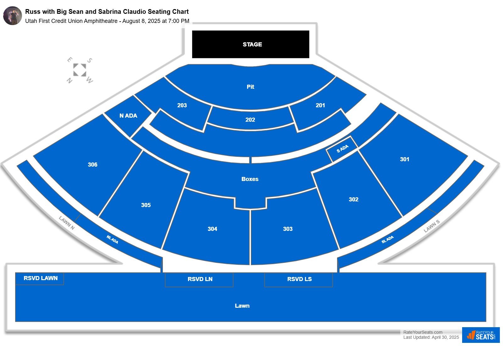 Russ with Big Sean and Sabrina Claudio seating chart Utah First Credit Union Amphitheatre