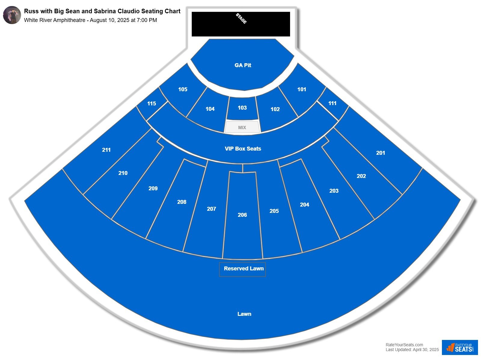 Russ with Big Sean and Sabrina Claudio seating chart White River Amphitheatre