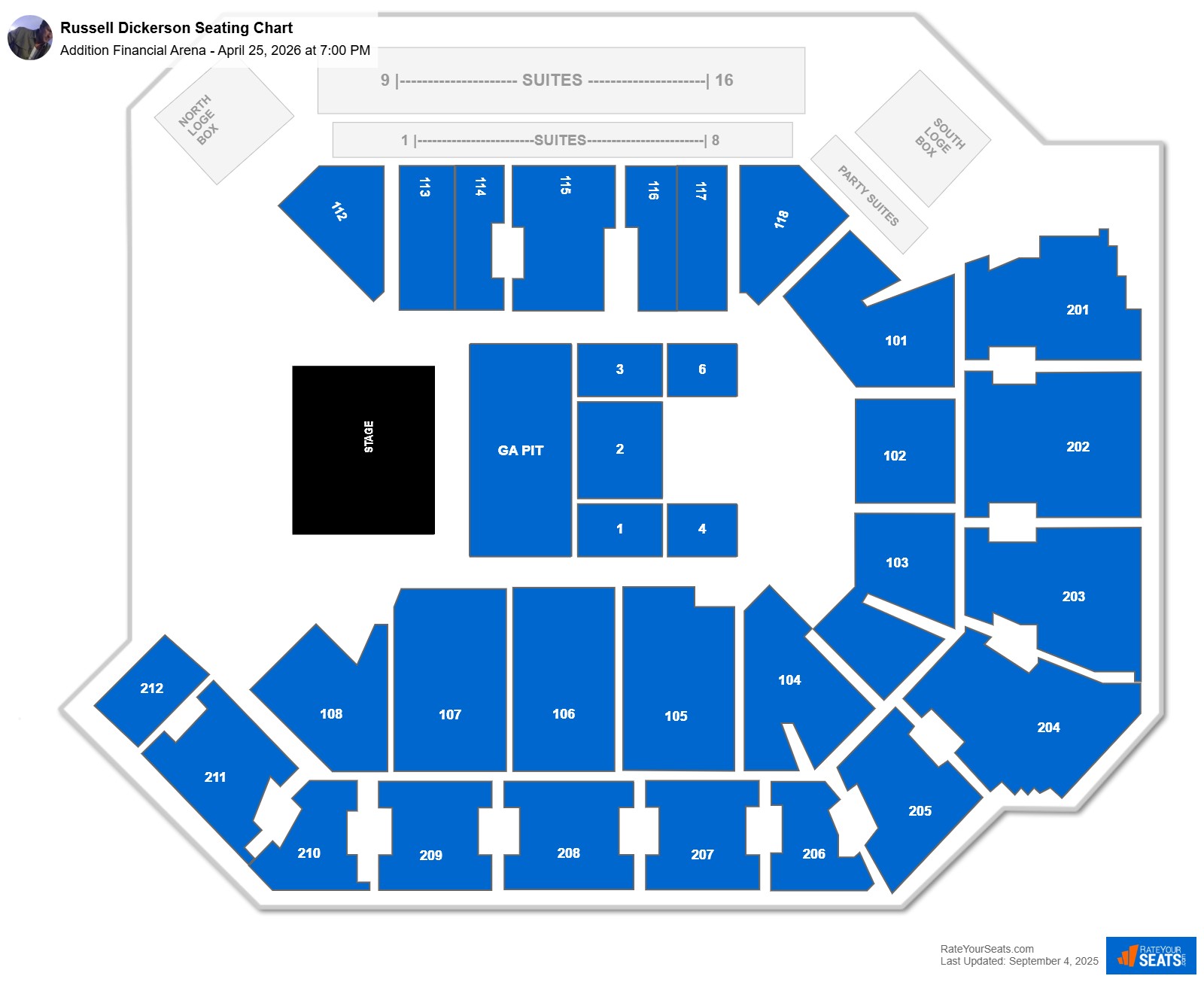 Russell Dickerson seating chart Addition Financial Arena