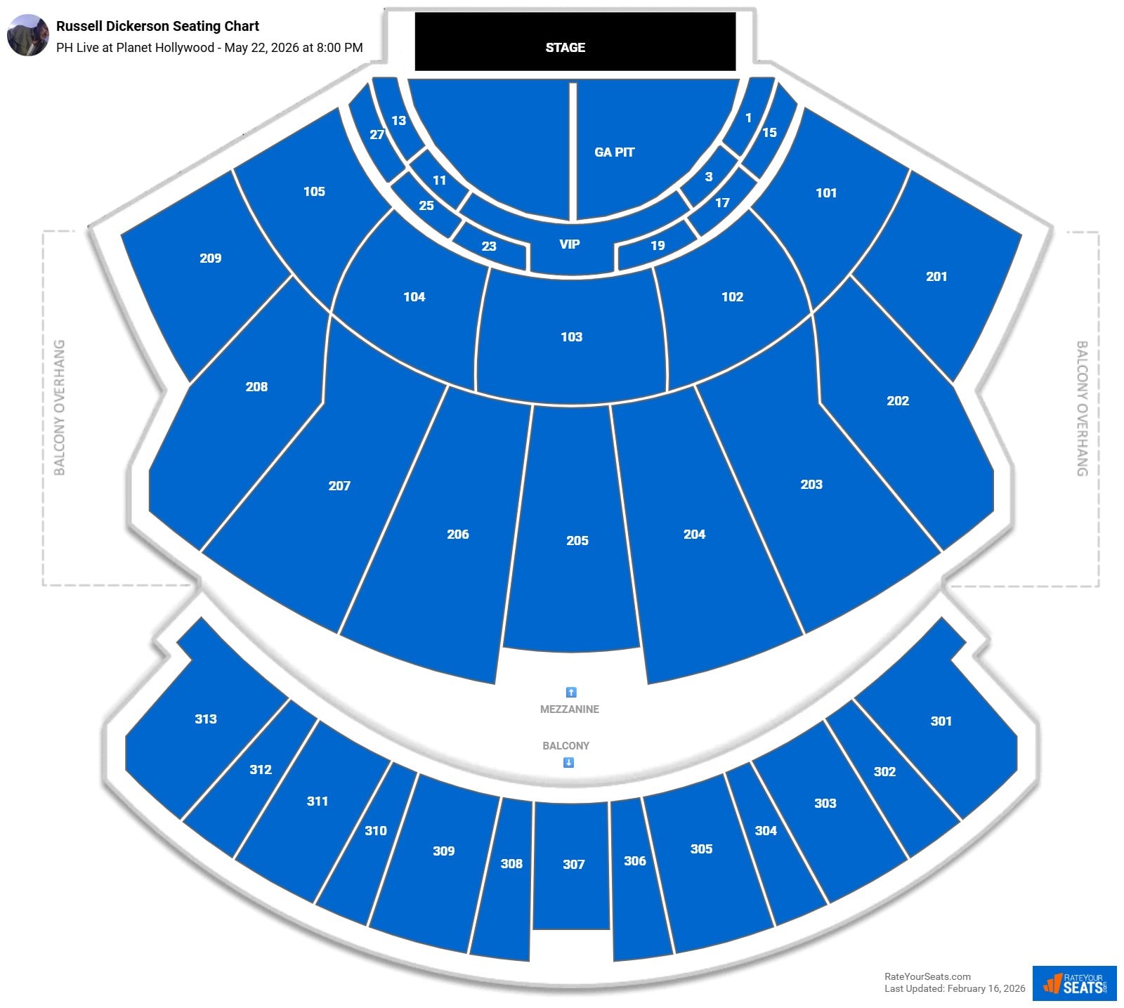 Russell Dickerson seating chart PH Live at Planet Hollywood