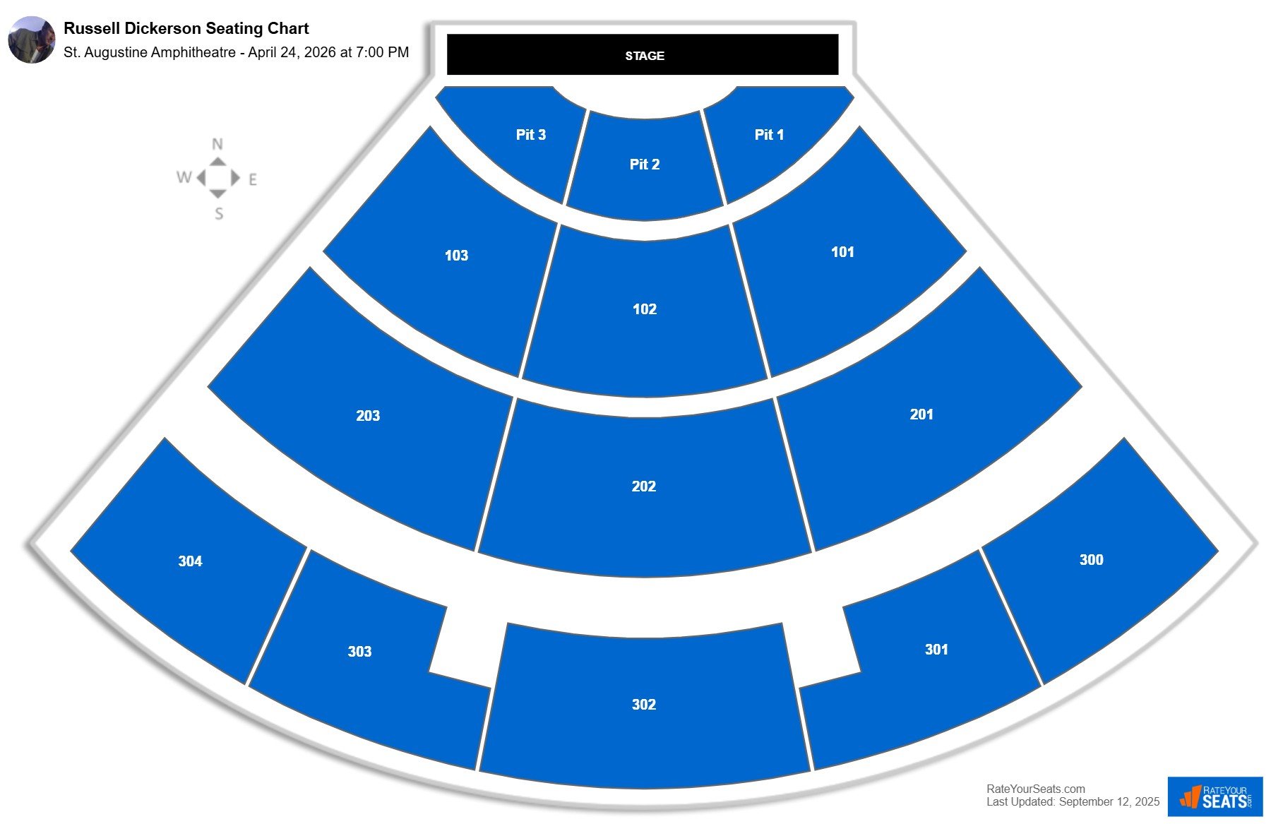 Russell Dickerson seating chart St. Augustine Amphitheatre