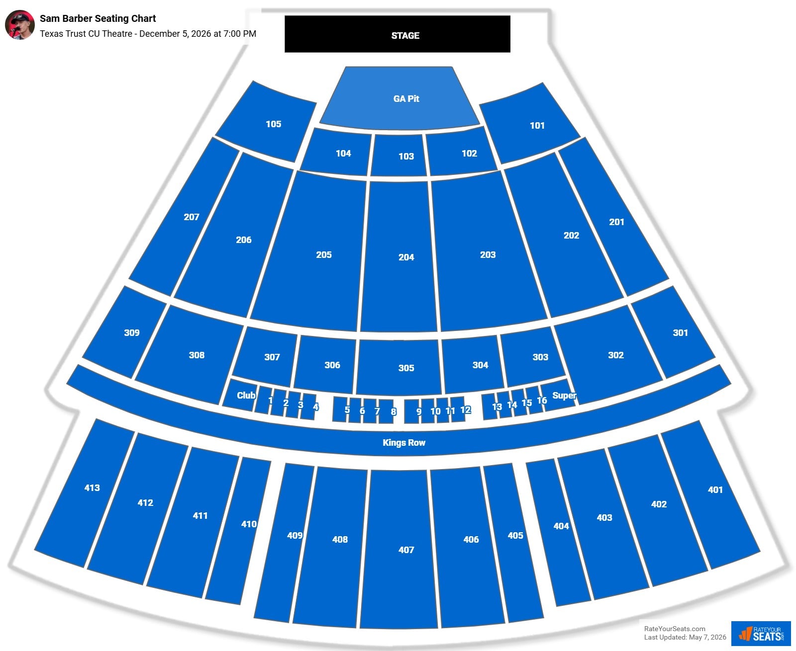 Sam Barber Seating Chart at Texas Trust CU Theatre