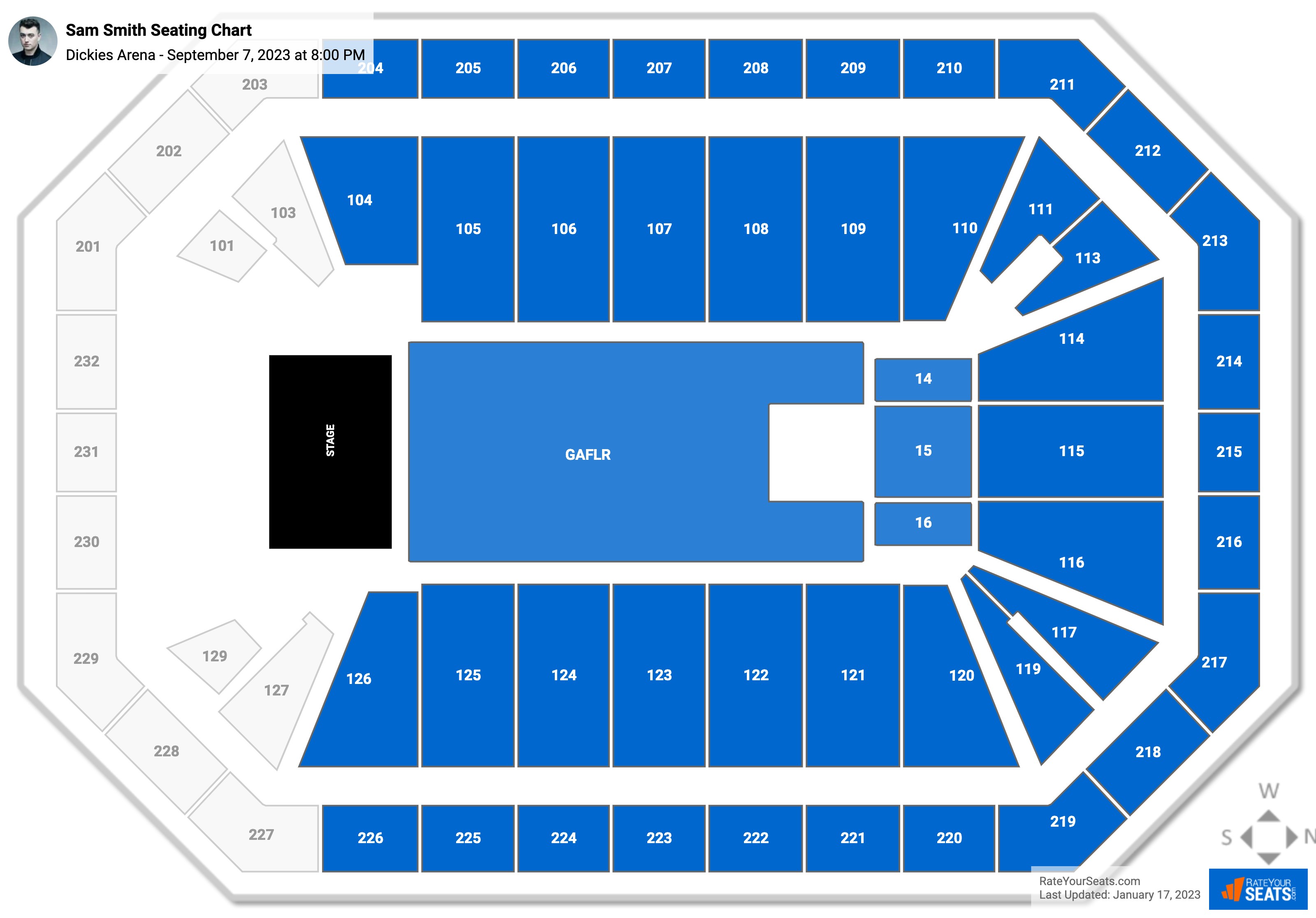 Sam Smith seating chart Dickies Arena
