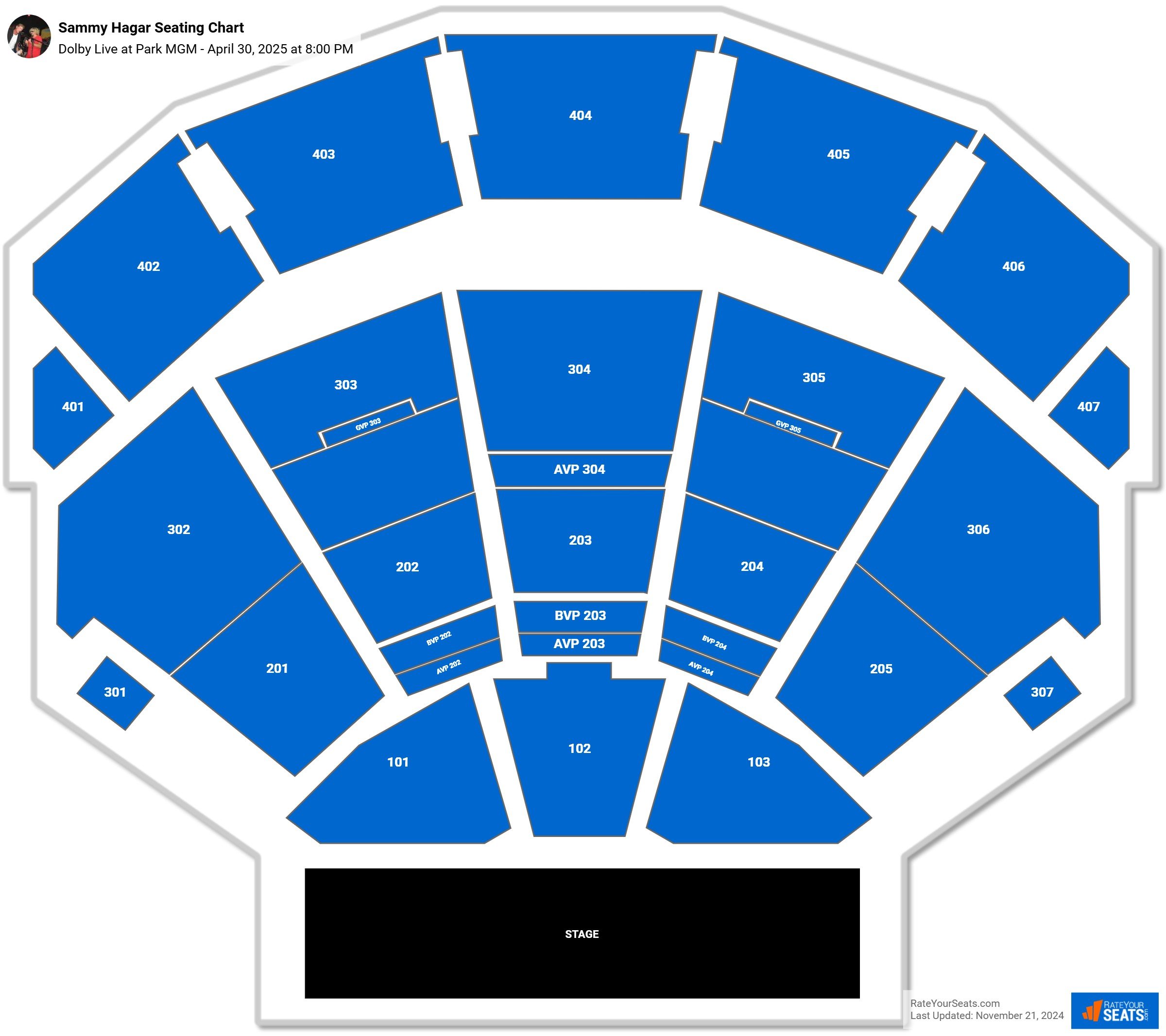Sammy Hagar seating chart Dolby Live at Park MGM