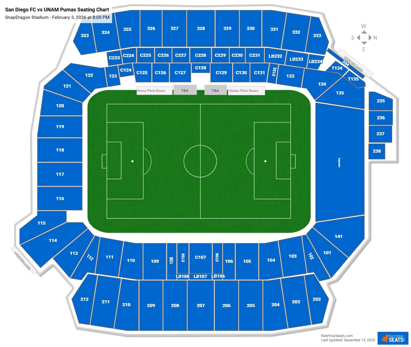 San Diego FC vs UNAM Pumas seating chart SnapDragon Stadium