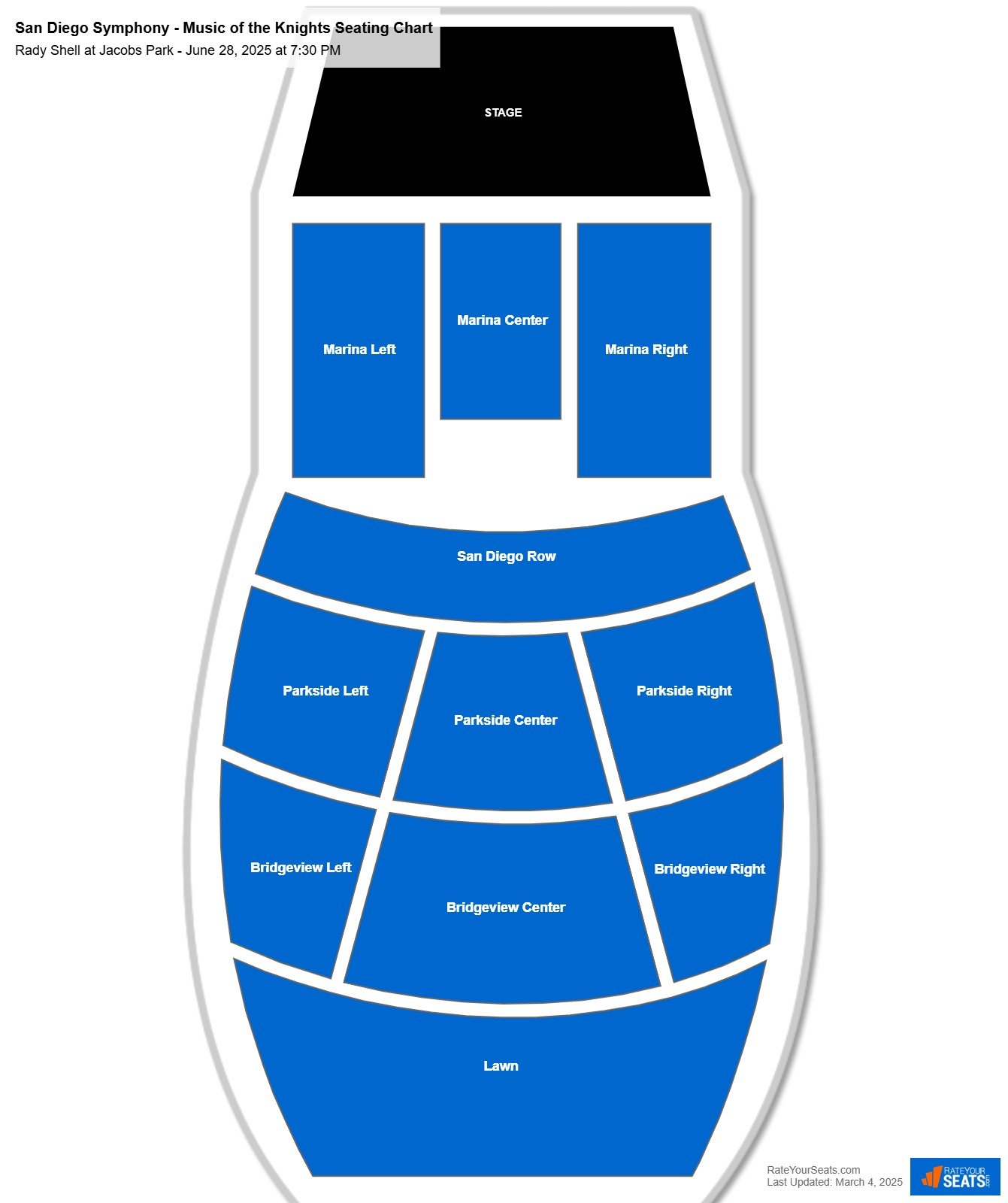 San Diego Symphony - Music of the Knights seating chart Rady Shell at Jacobs Park