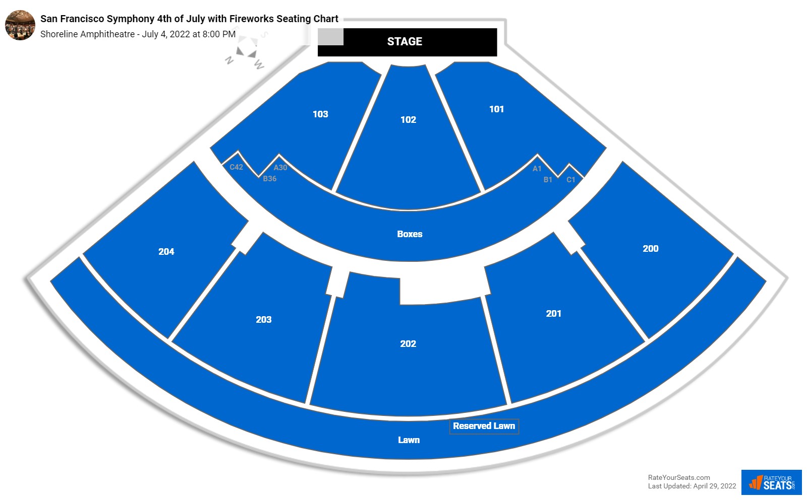 San Francisco Symphony 4th of July with Fireworks seating chart Shoreline Amphitheatre