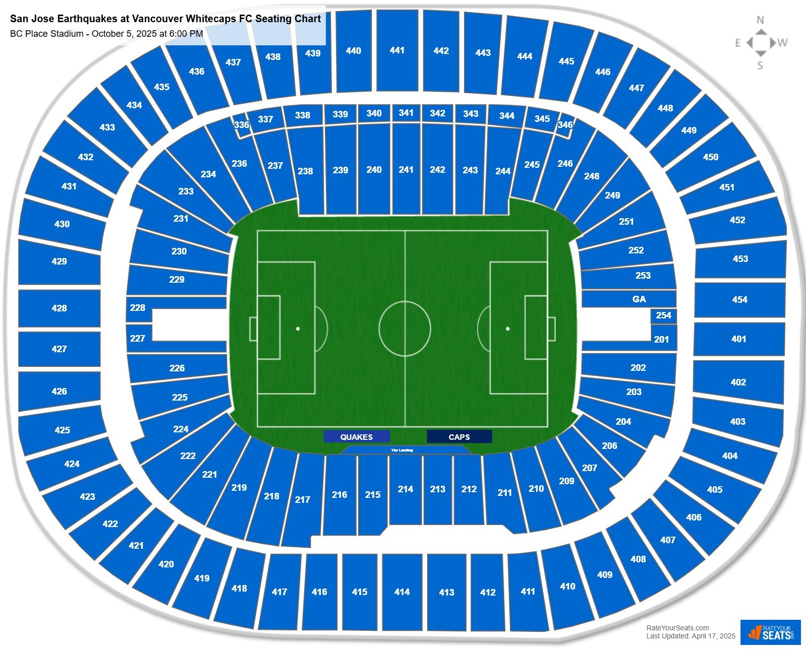 San Jose Earthquakes at Vancouver Whitecaps FC seating chart BC Place Stadium