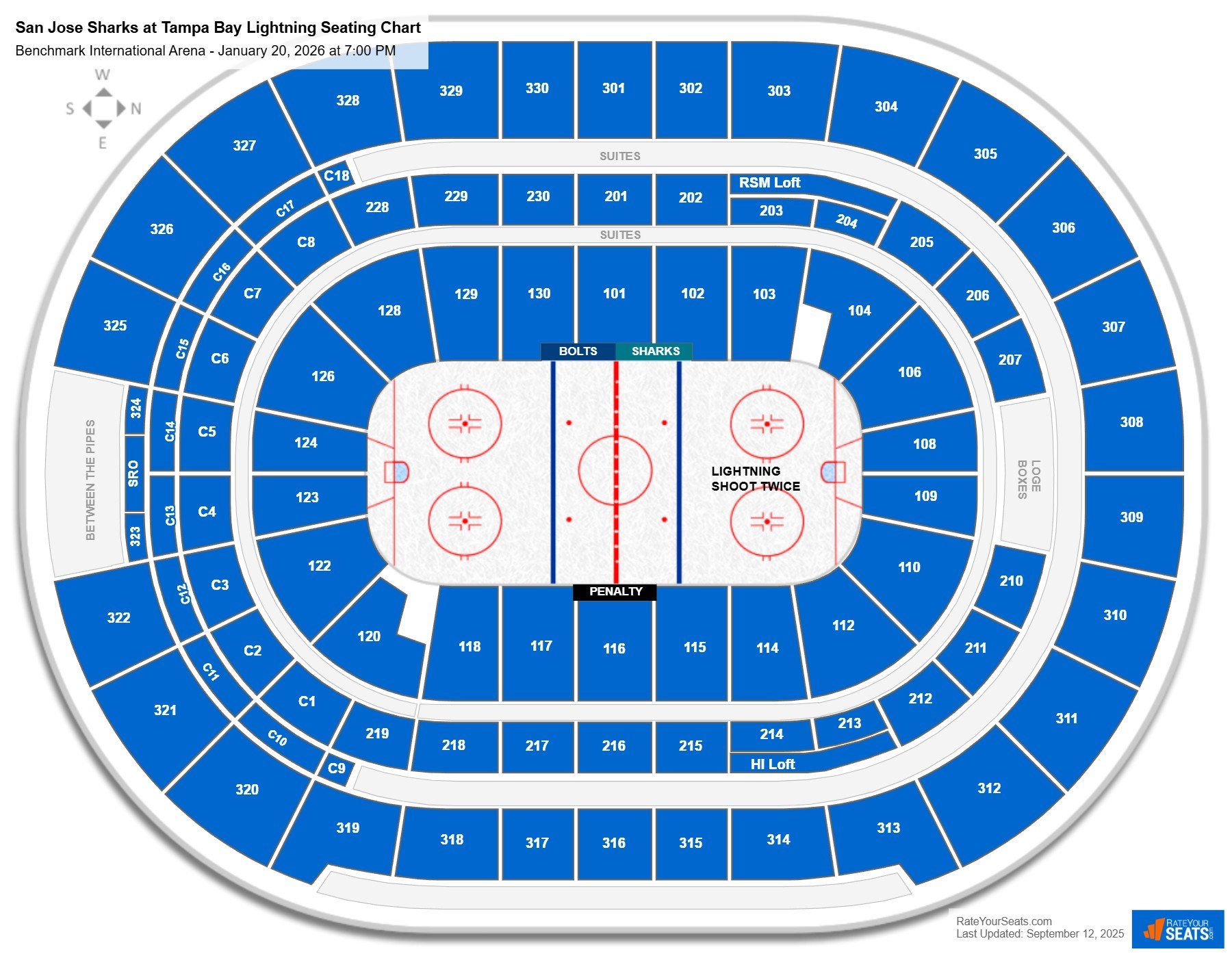 San Jose Sharks at Tampa Bay Lightning seating chart Benchmark International Arena