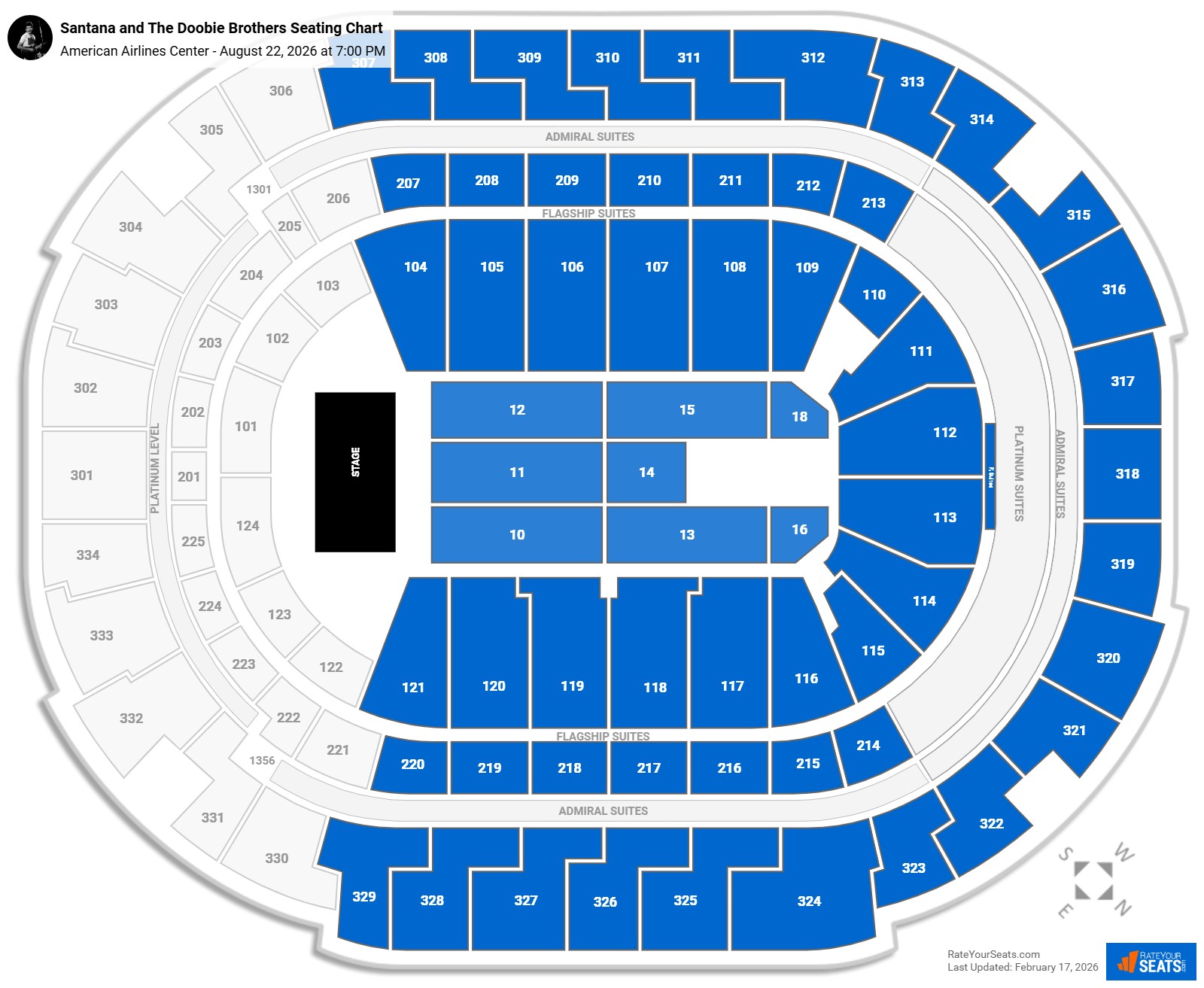 Santana and The Doobie Brothers seating chart American Airlines Center