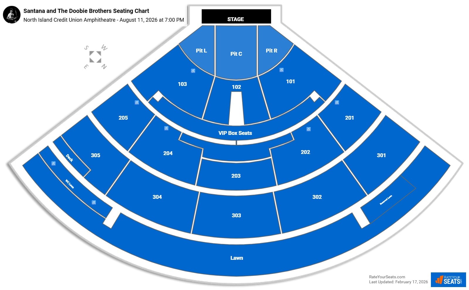 Santana and The Doobie Brothers seating chart North Island Credit Union Amphitheatre (Chula Vista)