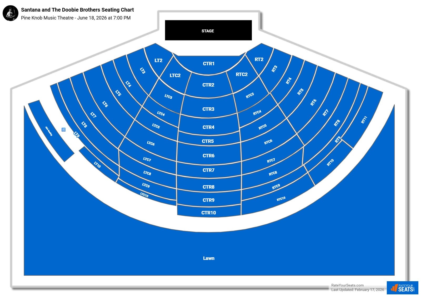 Santana and The Doobie Brothers seating chart Pine Knob Music Theatre