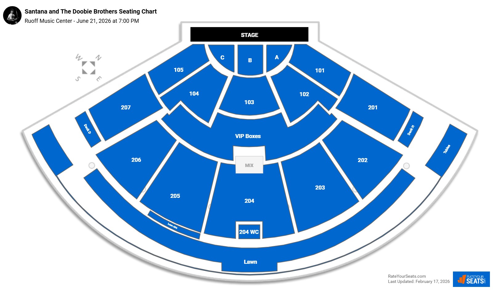 Santana and The Doobie Brothers seating chart Ruoff Music Center