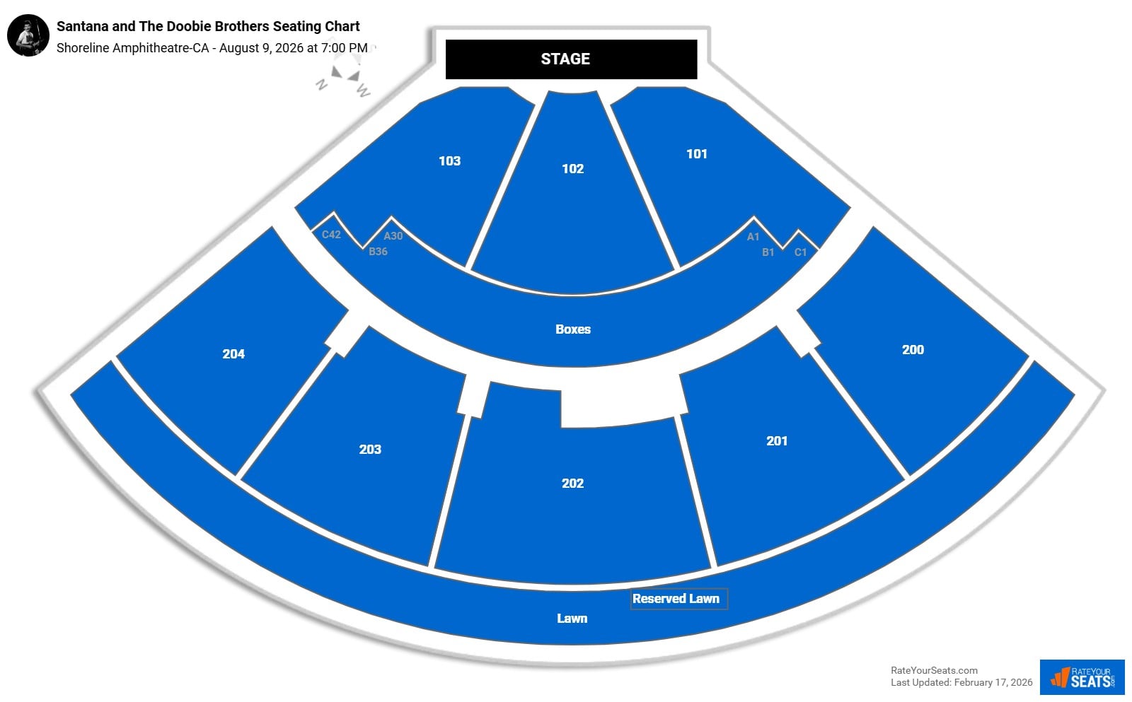 Santana and The Doobie Brothers seating chart Shoreline Amphitheatre-CA