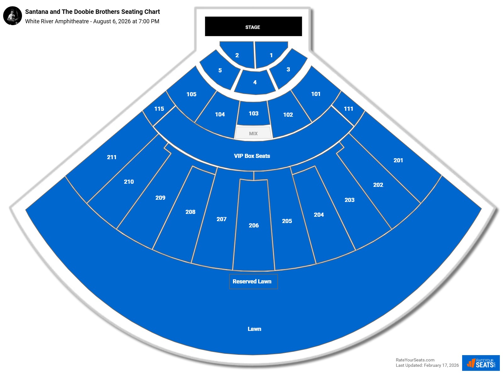 Santana and The Doobie Brothers seating chart White River Amphitheatre