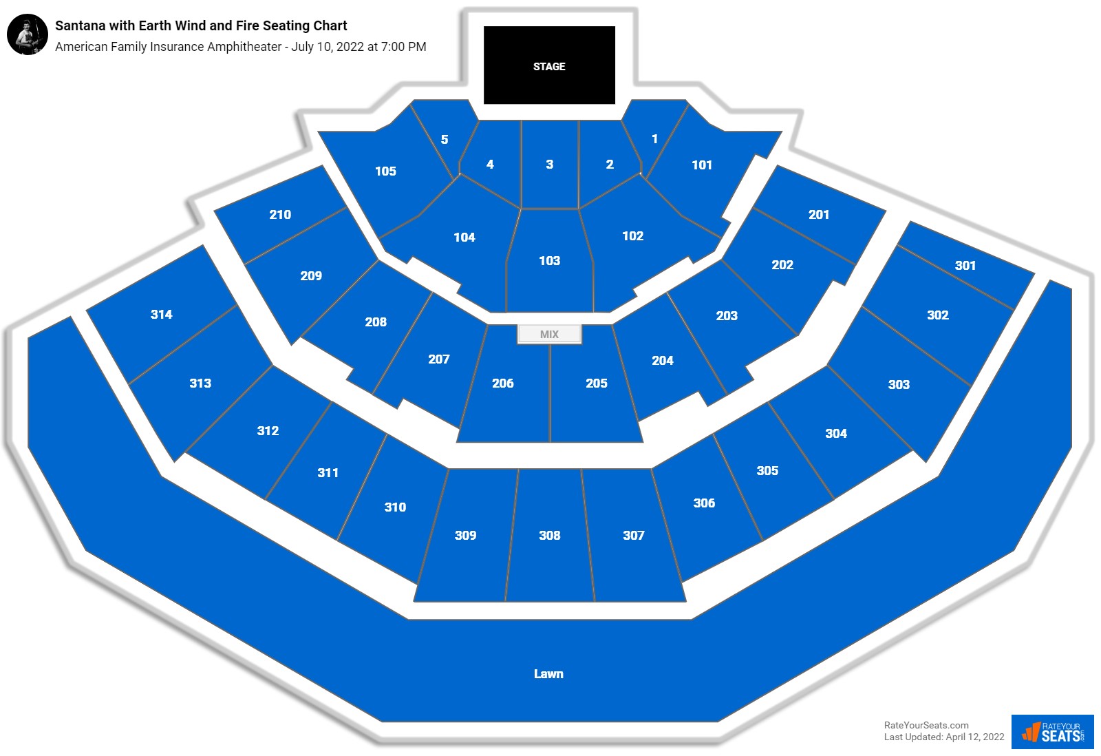 Santana with Earth Wind and Fire seating chart American Family Insurance Amphitheater