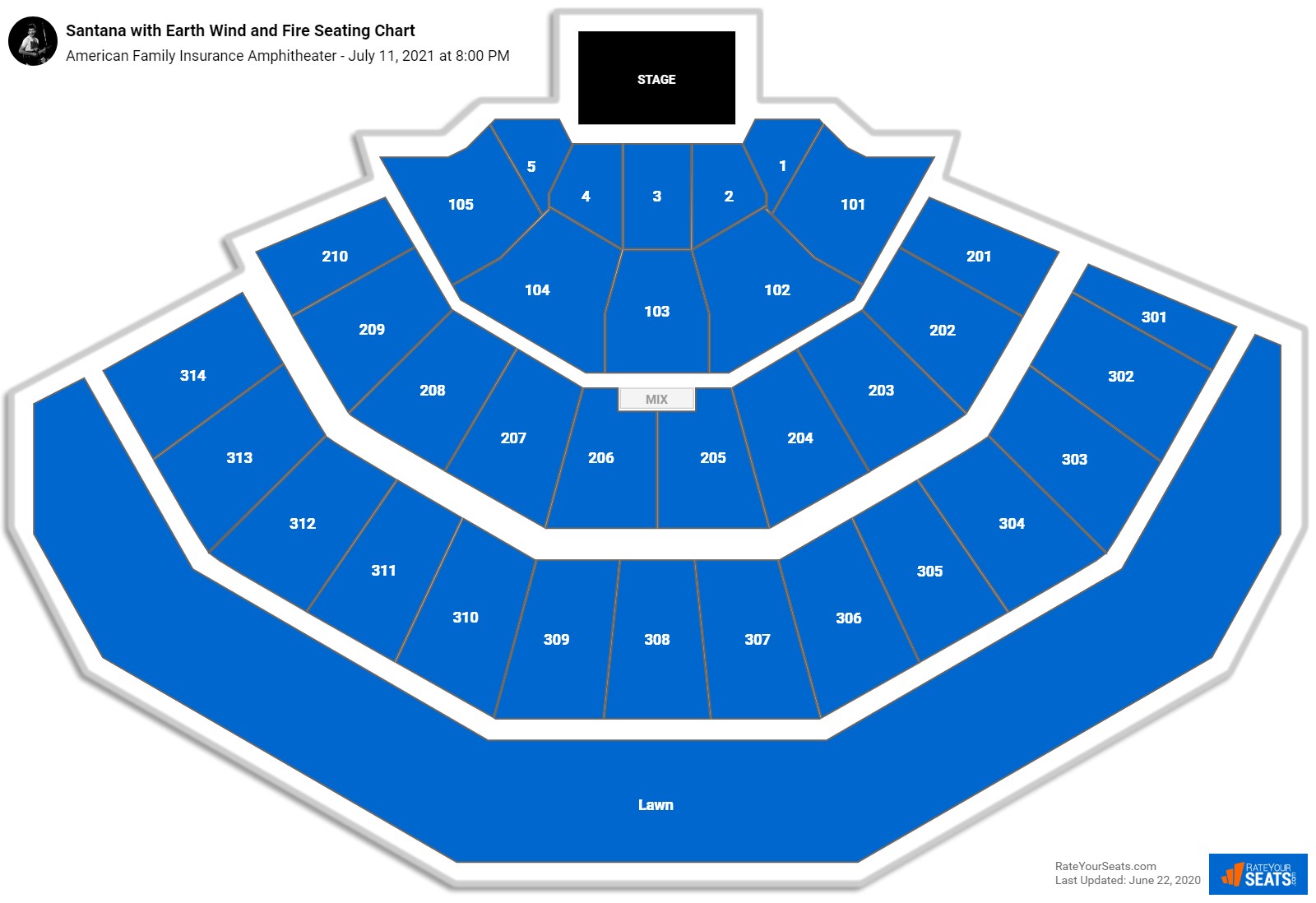 Santana with Earth Wind and Fire seating chart American Family Insurance Amphitheater