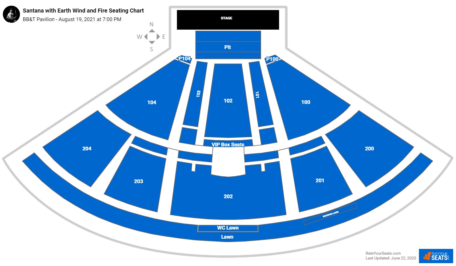 Santana with Earth Wind and Fire seating chart BB&T Pavilion