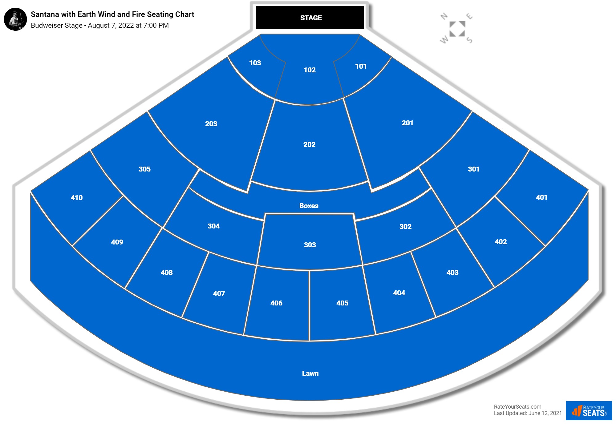 Santana with Earth Wind and Fire seating chart Budweiser Stage