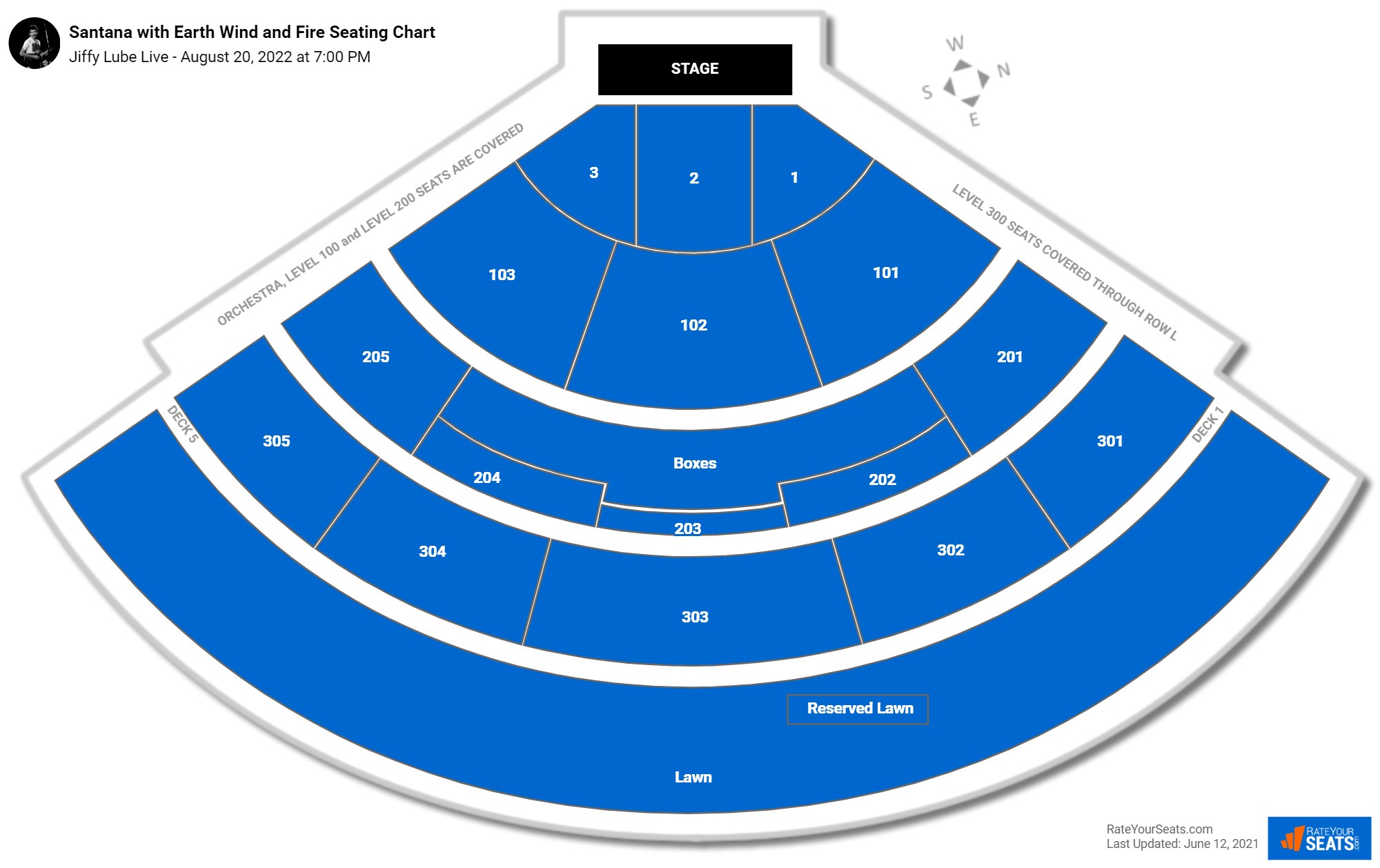 Santana with Earth Wind and Fire seating chart Jiffy Lube Live