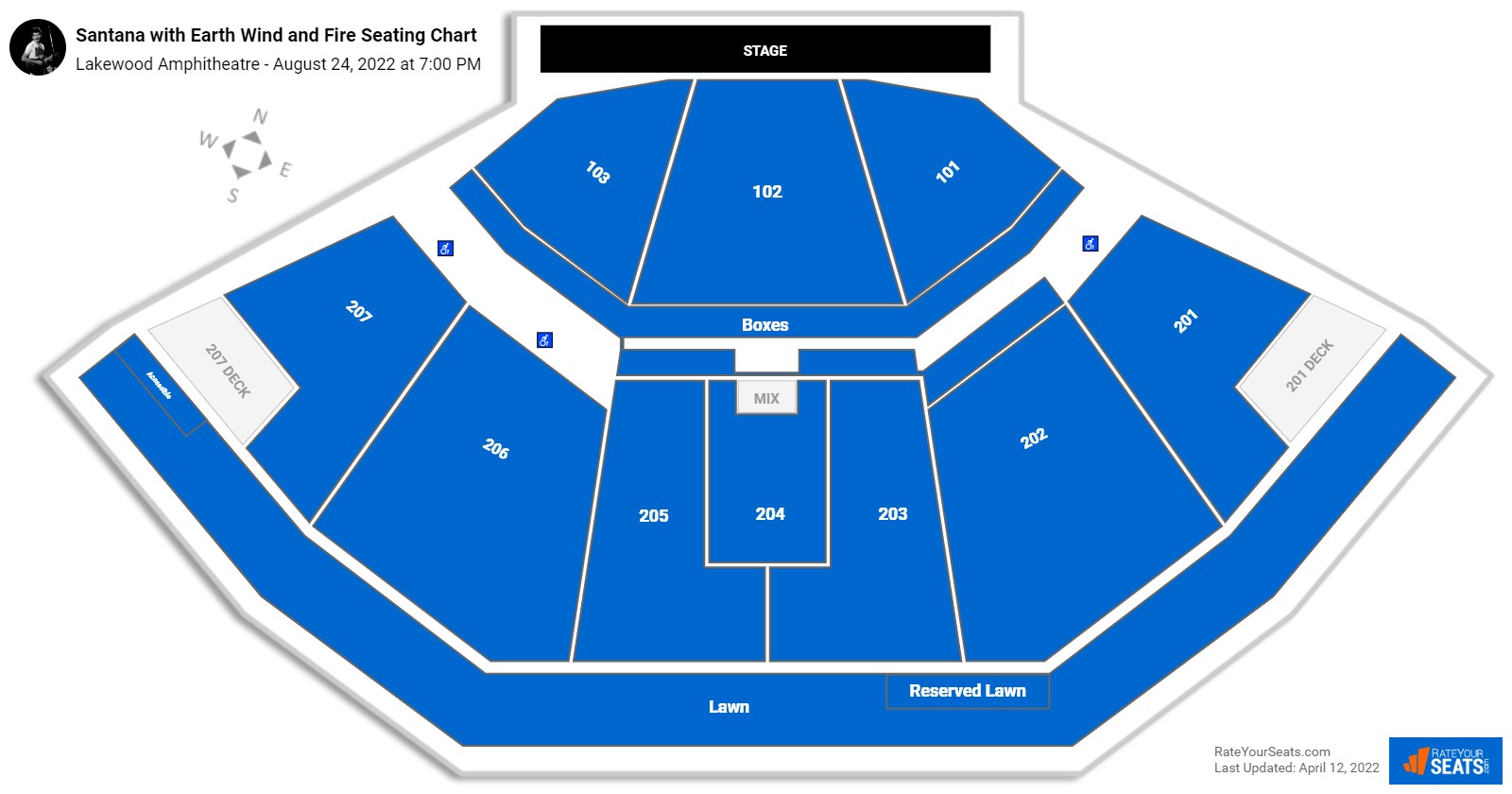 Santana with Earth Wind and Fire seating chart Lakewood Amphitheatre