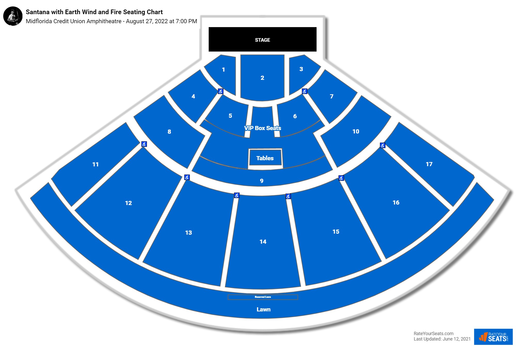 Santana with Earth Wind and Fire seating chart Midflorida Credit Union Amphitheatre