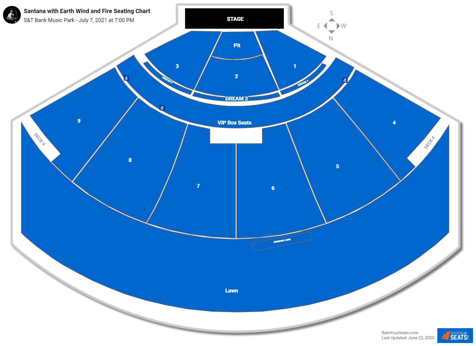 Santana with Earth Wind and Fire seating chart The Pavilion at Star Lake