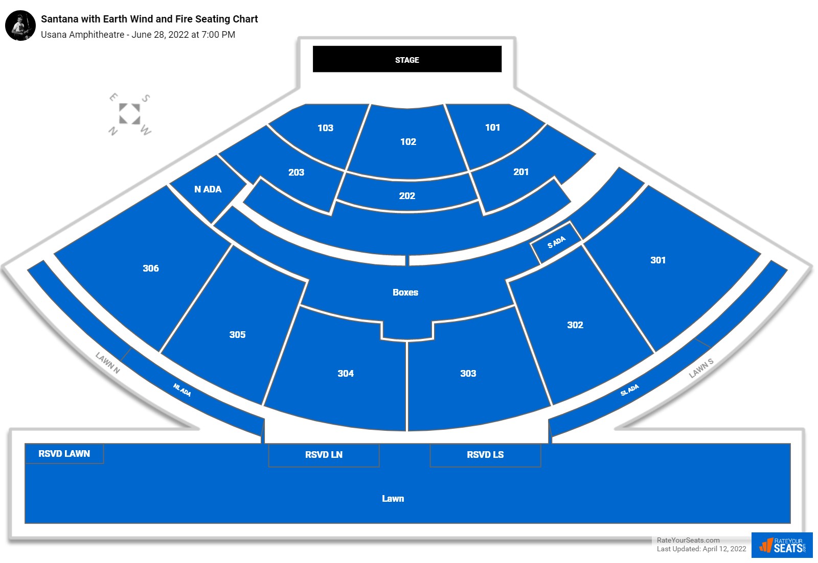 Santana with Earth Wind and Fire seating chart Usana Amphitheatre