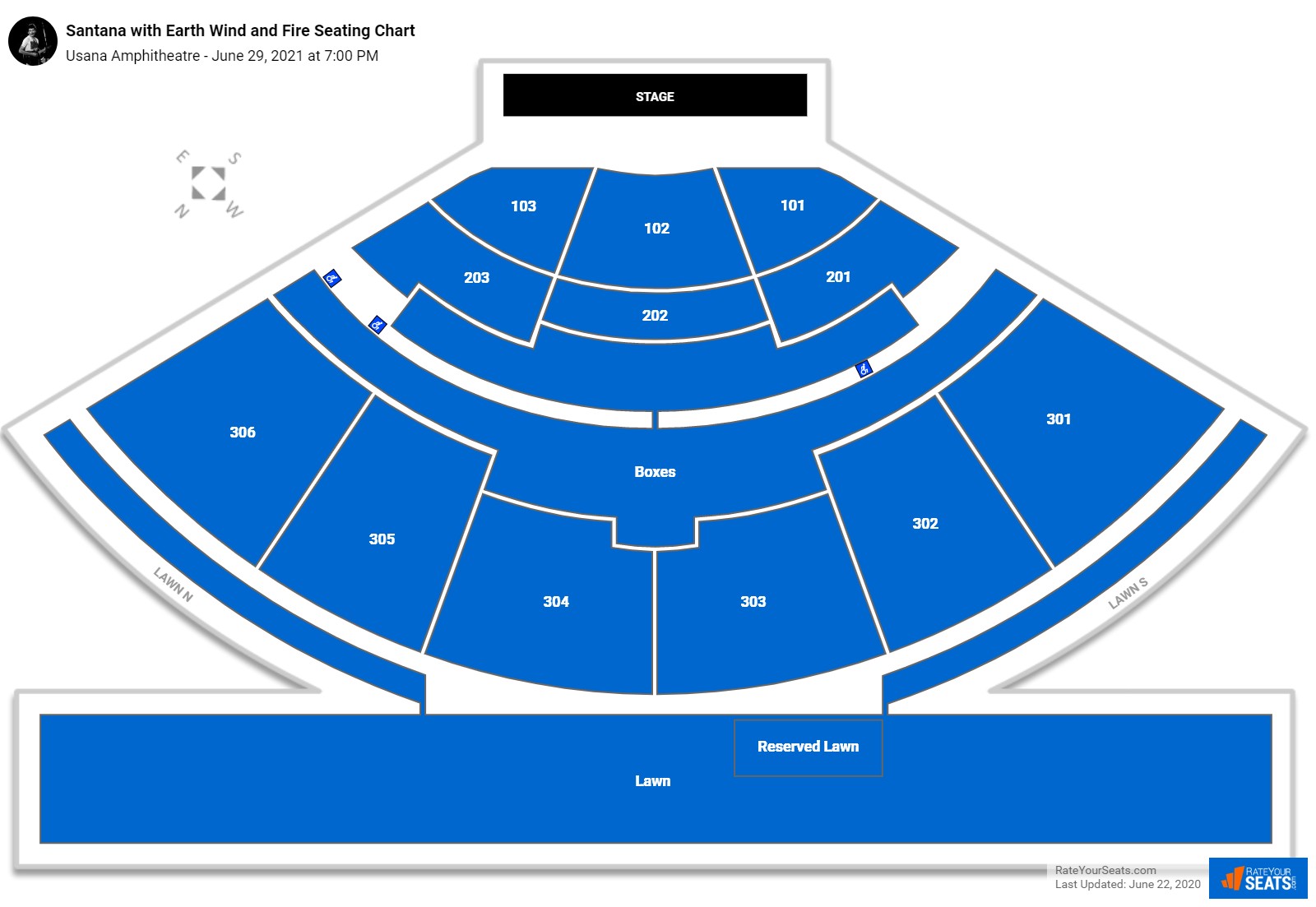 Santana with Earth Wind and Fire seating chart Usana Amphitheatre