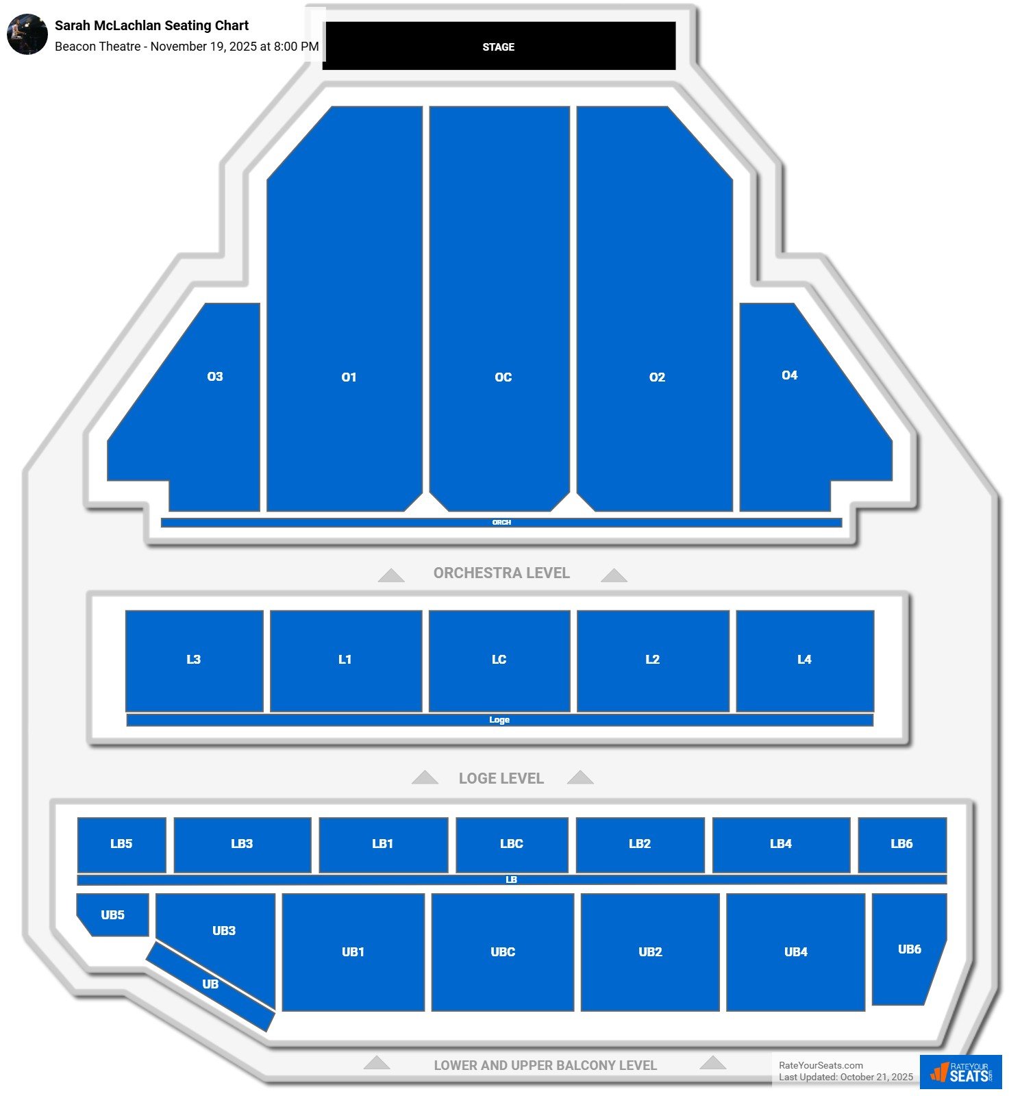 Sarah McLachlan seating chart Beacon Theatre