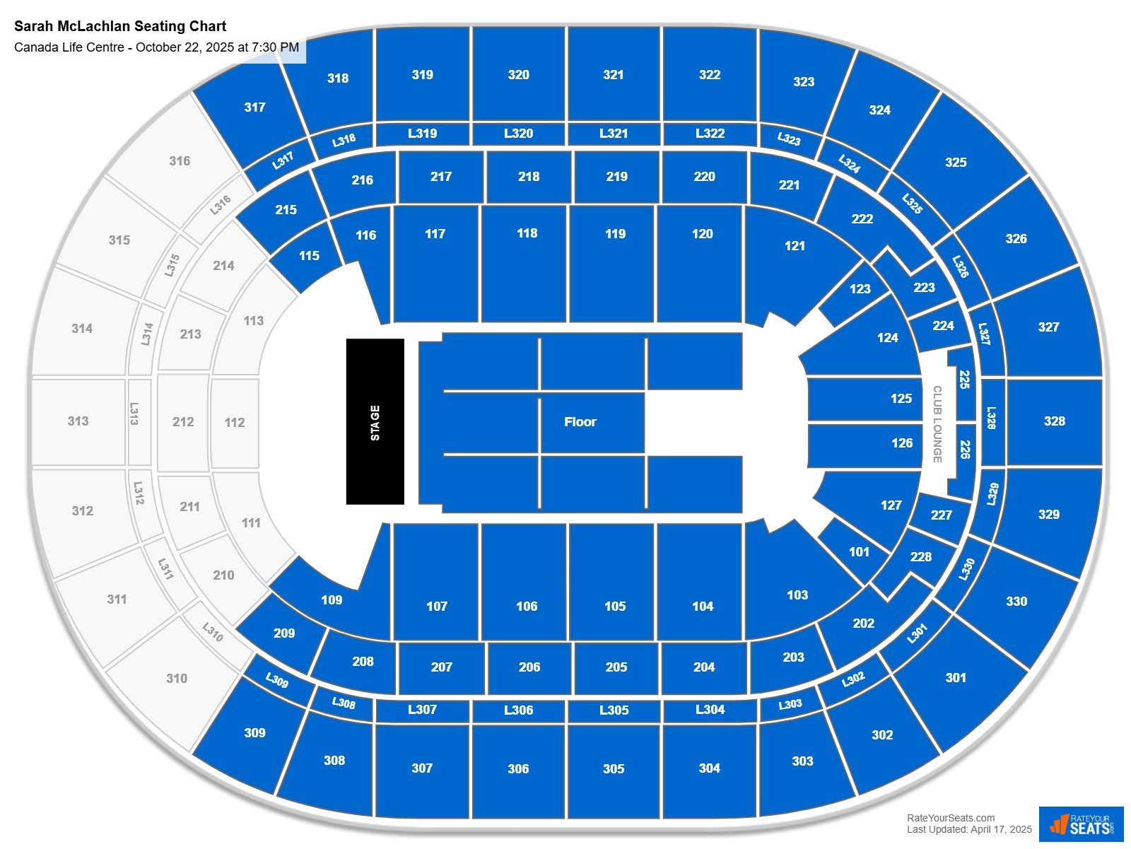 Sarah McLachlan seating chart Canada Life Centre